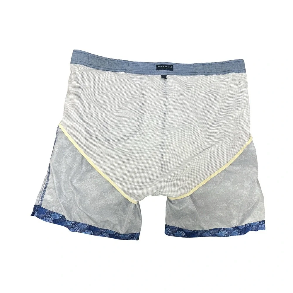 Peter Millar Men's Blue Swim Trunks All‎ Over Wave Print Size Large